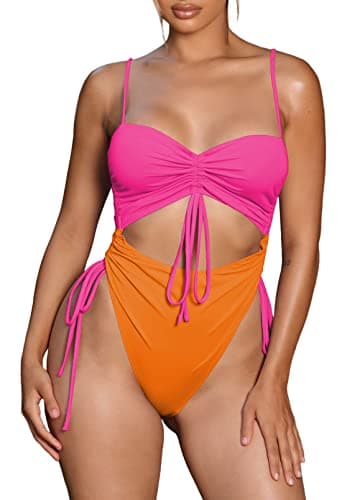 Viottiset Women's Cut-Out Drawstring Cheeky One-Piece Swimsuit