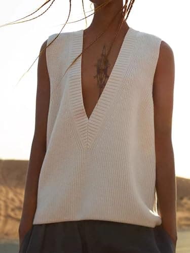 Jinghuiyue Women's Deep V Neck Knit Sweater Vest