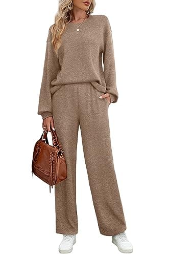 WIHOLL Women's Long Sleeve Sweatsuit Set Wide Leg Pants Outfit