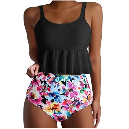 Cethrio High-Waisted Plus Size Pleated Swimsuits for Women
