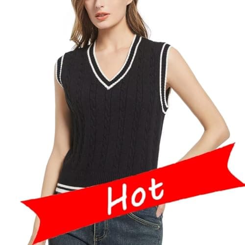 RefindWin Women's Casual V-Neck Cable Knit Sweater Vest