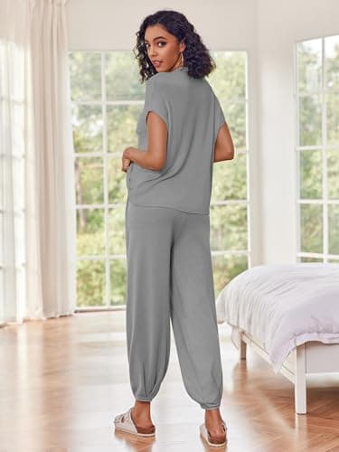 Ekouaer Women's 2-Piece Lounge Set: Cap Sleeve Tops & Jogger Pants