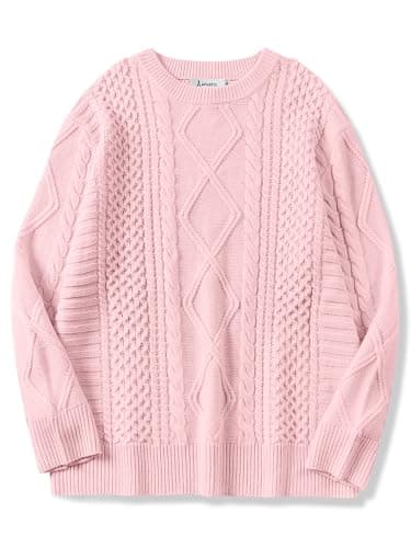 ANRABESS Women's Oversized Crewneck Long Sleeve Cable Knit Pullover Tops 2024 Fall