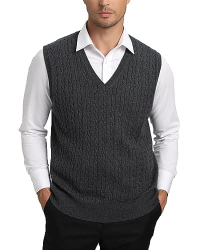 Kallspin Men's Wool Blended Cable Knit V-Neck Sweater Vest