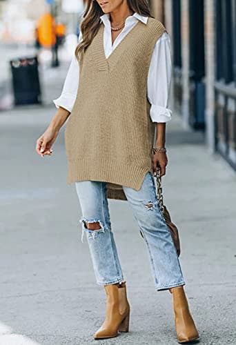 Viottiset Women's Oversized V-Neck Knit Sweater Vest