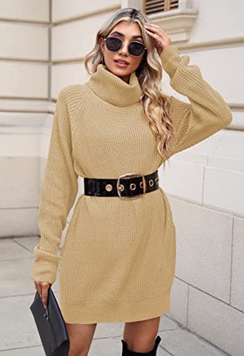 Pink Queen Women's Oversize Turtleneck Long Pullover Sweater Dress