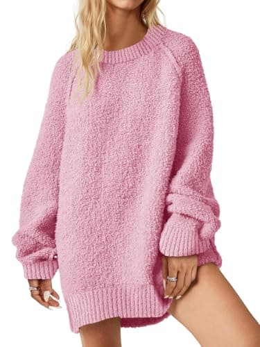 Saodimallsu Women's Oversized Fuzzy Crew Neck Long Sleeve Tunic Sweater 2024 Fall Trendy