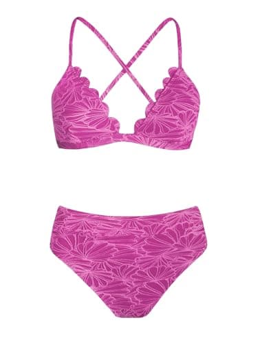 CUPSHE High-Waisted Scalloped V-Neck Two-Piece Bikini Set