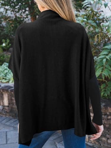 Langwyqu Women's Oversized Half Zip Batwing Sweater with Pocket