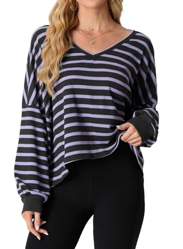 IWOLLENCE Women's Oversized Long Sleeve V-Neck Tunic Sweater Top