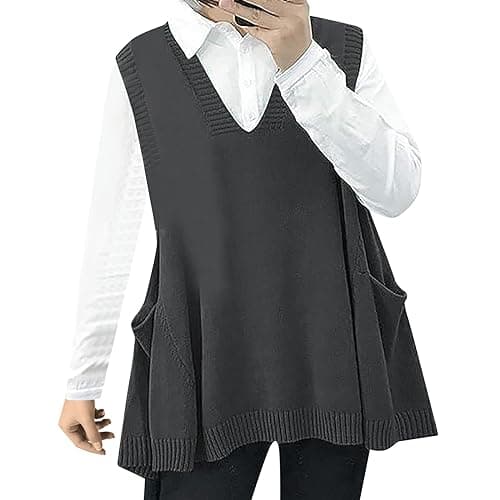 Oversized V-Neck Women's Sweater Vest with Pockets
