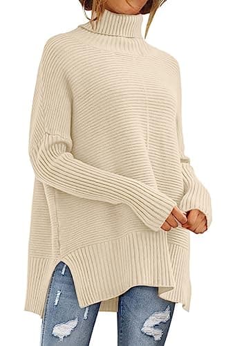 ANRABESS Women's Oversized Turtleneck Batwing Sleeve Knit Tunic Sweater 2024 Trend