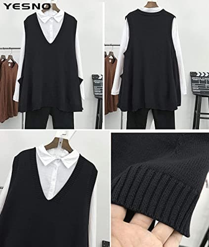 Oversized Cotton Knit Sweater Vest for Women with Drop Pockets