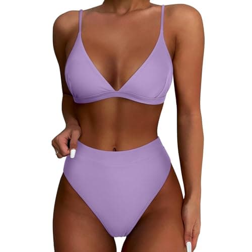 YNCSZEC Women's High-Waisted Spaghetti Strap Push-Up Bikini Swimsuit V-Neck Cheeky Two-Piece