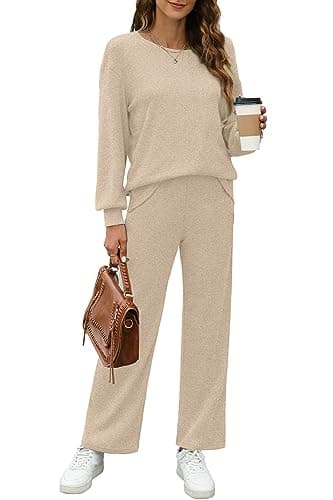 WIHOLL Women's Long Sleeve Sweatsuit Set Wide Leg Pants Outfit