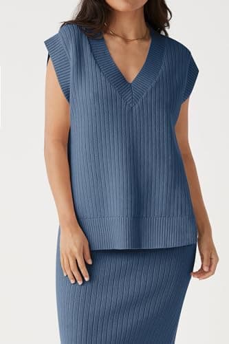 Womens V Neck Spring Summer Casual Loose Fit Ribbed Knit Sweater Vest