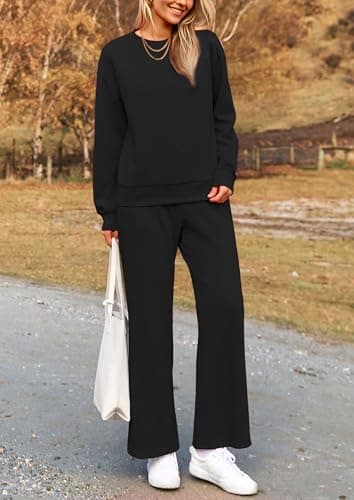 PRETTYGARDEN Women's Casual Long Sleeve Pullover Top & Wide Leg Pants Set