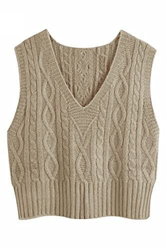 Aoysky Women's V-Neck Cable Knit Sweater Vest Solid Color Sleeveless Top