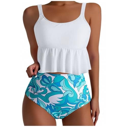 Yxzogd Women's 2025 Summer Ruffle Tankini Bikini Set Floral Swim Suit