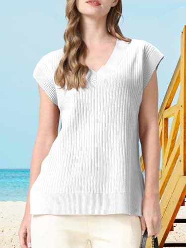 Seiciviy Women's 2025 Spring V-Neck Ribbed Short Sleeve Top