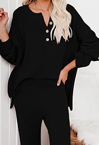 Pink Queen Women's 2-Piece Long Sleeve Pullover Sweater & Wide Leg Pants