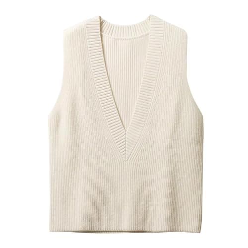 Wowcarbazole Women's V-Neck Sleeveless Knitwear Trendy Fall 2024