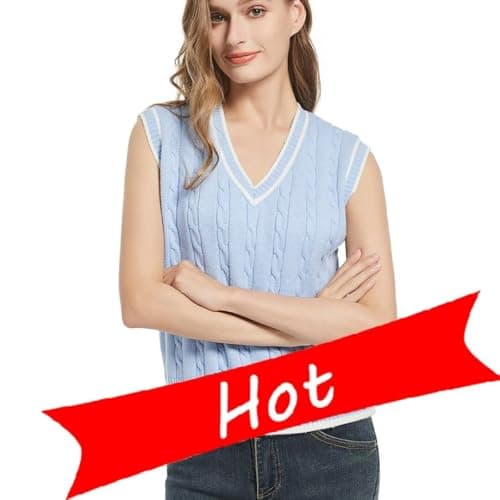 RefindWin Women's Casual V-Neck Cable Knit Sweater Vest