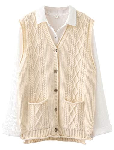 FTCayanz Women's Cable Knit Button Down Sweater Vest Outwear