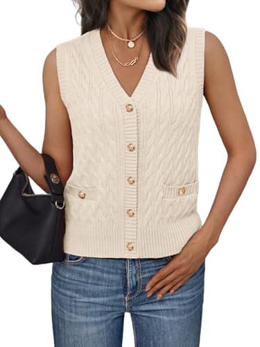 LILLUSORY Women's V-Neck Cable Knit Sweater Vest Summer Trendy 2025
