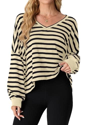 IWOLLENCE Women's Oversized Long Sleeve V-Neck Tunic Sweater Top