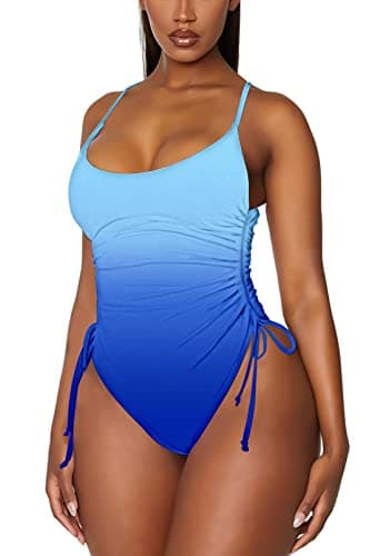 Viottiset Women's Ruched High Cut Tummy Control One Piece Bathing Suit