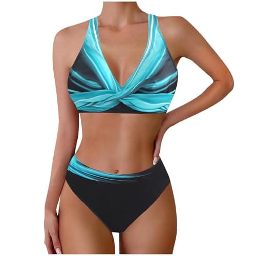 Cethrio Plus Size Vintage Printed Tummy Control Bikini Set