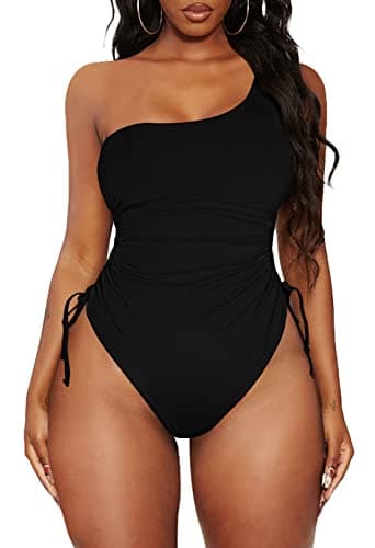 Viottiset Women's One Shoulder Ruched Swimsuit for High Cut Cheeky Look