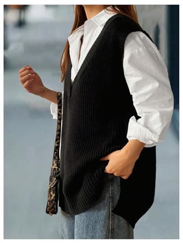 MakeMeChic Women's Plus Size Loose V-Neck Cable Knit Sweater Vest