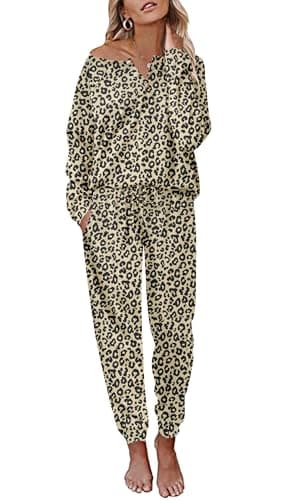 Ekouaer Women's Waffle Knit Pajama Set Long Sleeve S-XXLCasual Loungeewear