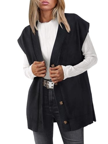 LILLUSORY Women’s Oversized V Neck Cardigan Vest 2024 Trend