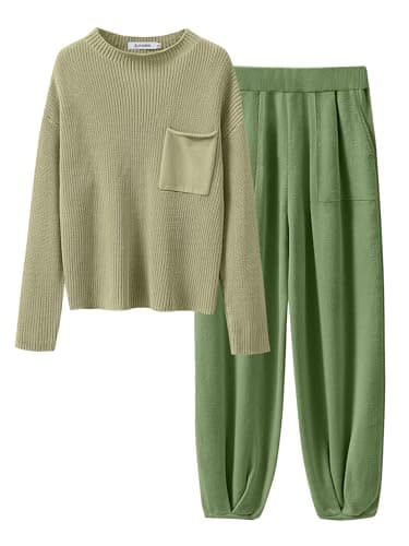 ANRABESS Women's Long Sleeve Fall Sweater Set with Oversized Pants