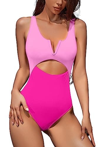 Meyeeka Women's Tummy-Control V-Neck One-Piece Swimsuit