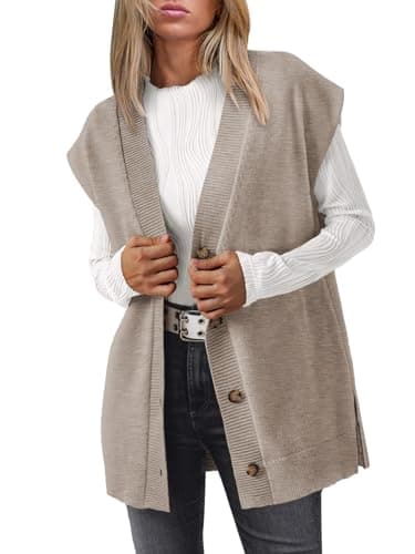 LILLUSORY Women’s Oversized V Neck Cardigan Vest 2024 Trend