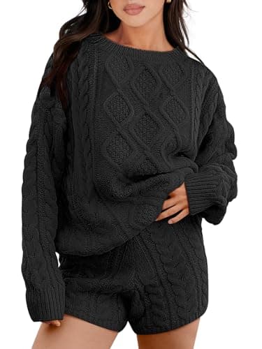 ANRABESS Women Cable Knit Oversized Sweater and Matching Short Pants Set