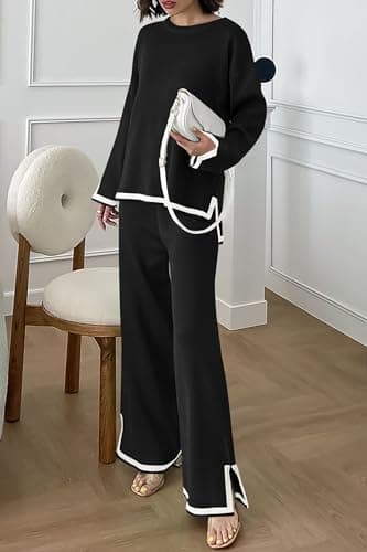 PRETTYGARDEN Women's Long Sleeve Knit Sweater Set & Wide Leg Pants Outfit