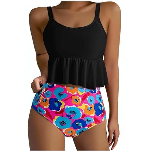 Yxzogd Women's 2025 Summer Ruffle Tankini Bikini Set Floral Swim Suit