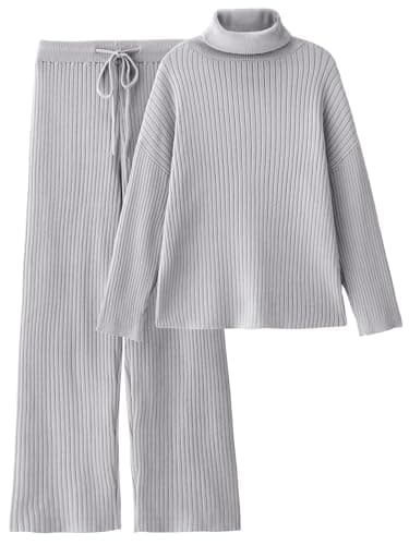 LILLUSORY Women's Cozy Turtleneck Sweater & Wide Leg Pants Set