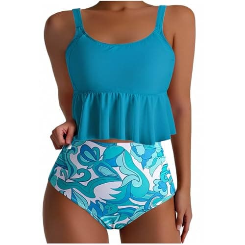 Cethrio High-Waisted Plus Size Pleated Swimsuits for Women