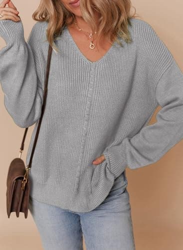 Dokotoo Women's Casual Long Sleeve V-Neck Knit Sweater Top