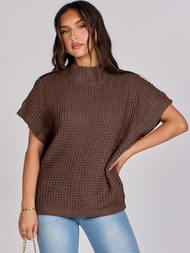 Oversized Batwing Sleeve Sweater for Women: Mock Neck, Sleeveless - Summer/Fall 2024