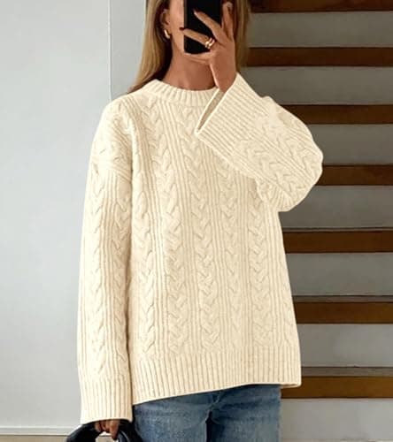 Okiwam Women's Oversized Chunky Knitted Long Sleeve Pullover
