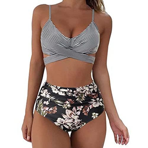 Maidsgop Women's High Waist Tankini Swimsuit Printed Bikini Set Comfortable Padded Bras