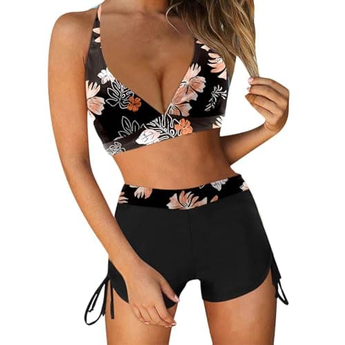 Cethrio Vintage Printed Plus Size Tankini and Boyshorts