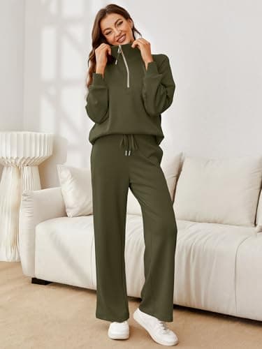 Glamaker Women's Oversized Half Zip Sweatshirt & Wide Leg Pants Set